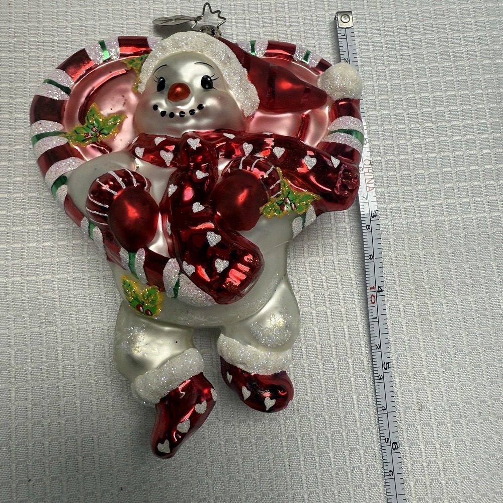 Vintage Christopher Radko Christmas Ornament Frost N Love Snowman Heart 2004